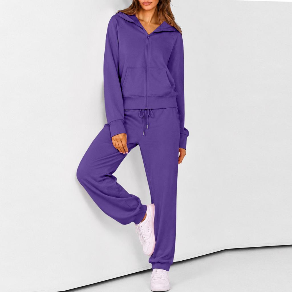 Women's Zip Up Hoodie and Jogger Set - Casual Two Piece Track Suit with Color for Activewear