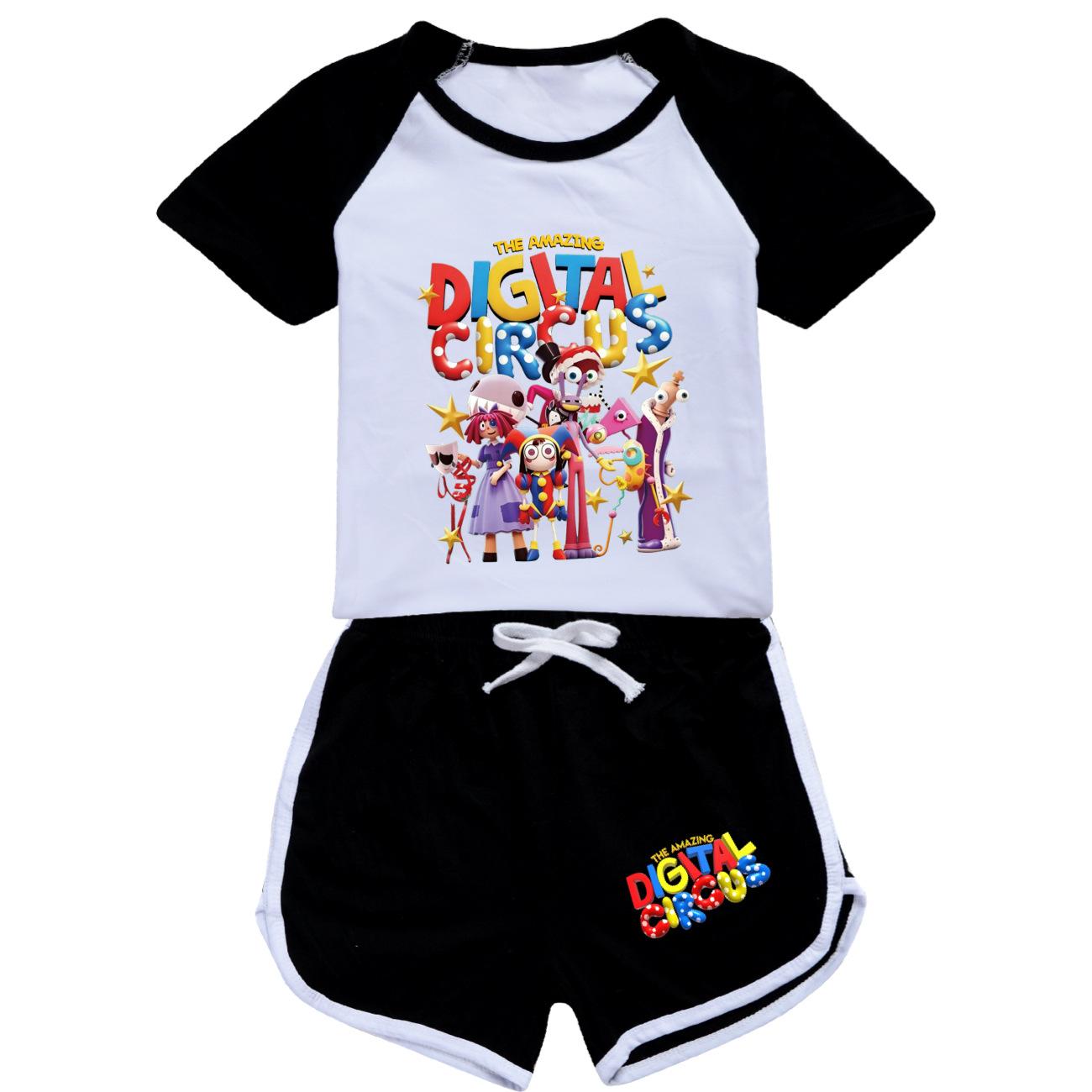 Familien Digital Circus Merch Pyjama-Set Kinder Sommer Lässig Kurzarm-Oberteil Shorts Haus Nachtwäsche Anzug 100cm white
