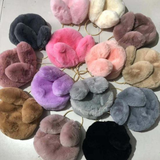 Women Cute Rabbit Ears Faux Fur Crossbody Chain Shoulder Bag Pouch Purse Handbag