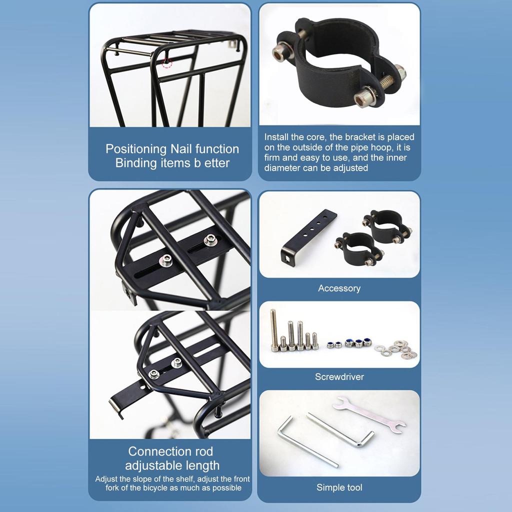 Bike Front Cargo Rack Steel Bicycle Front Fork Luggage Bracket Adjustable MTBs Bike Side Mount Bag Stand For Cycling Accessories