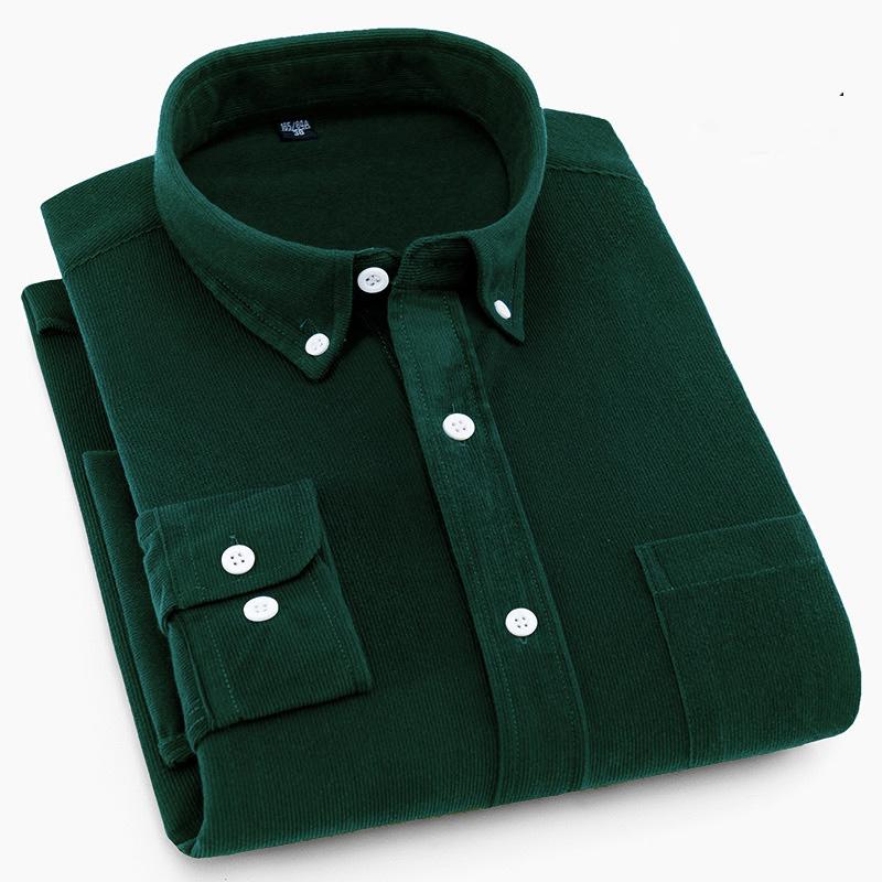 Men's Corduroy Shirts Long Sleeve Fashion Casual Regular Fit Soft Comfortable Pocket Dress Shirt For Men Blouse Clothes