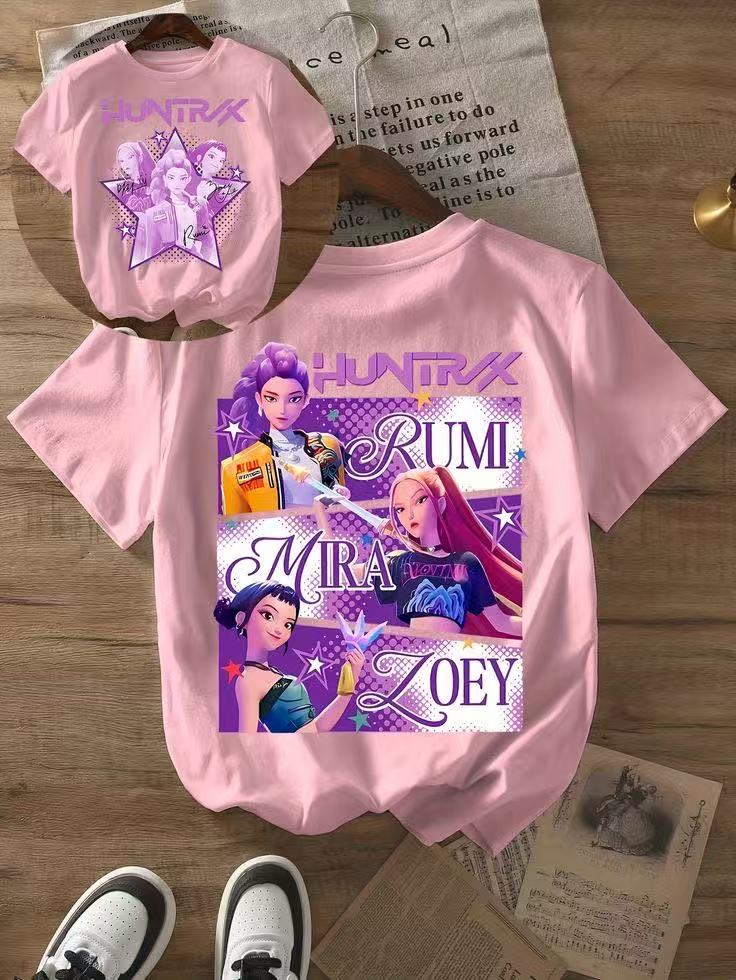 K-pop 2026 Summer Film Graphic Familymatching T-Shirt Harajuku High Quality Cotton Kids Casual Streetwear Tee Tops