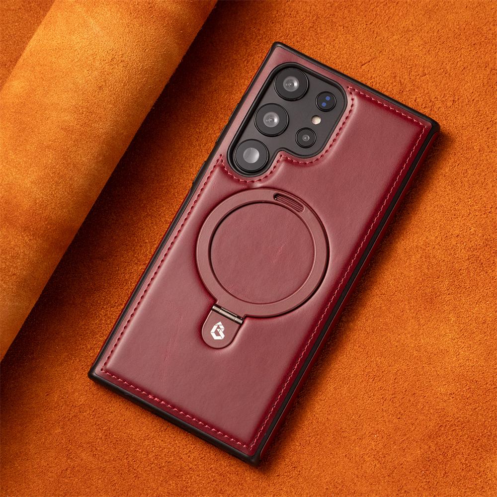 

Деловой Ретро Кожаный Держатель Магнитный Чехол Для Samsung Galaxy S25 S24 Ultra S23 S22 Plus A15 Беспроводная Зарядка Противоударный Чехол For Samsung S25 Plus