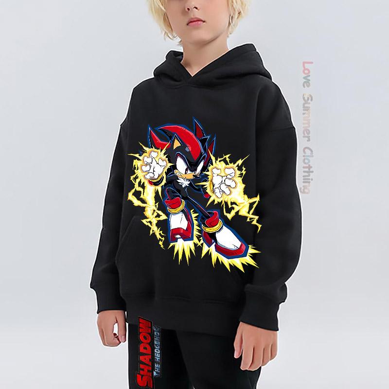 Boys Hoodie Tracksuit Shadow Hedgehog HD Print Sonic Autumn Kids Girls Character Hoodie Set Age 4-14 Thin Fleece Hoodie Set Sweatsuit Polyester