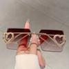Women Rimless Sunglasses Siamese Lens Sun Glasse Anti-UV Spectacles Eyeglasses Personality Double Heart Temples Goggles