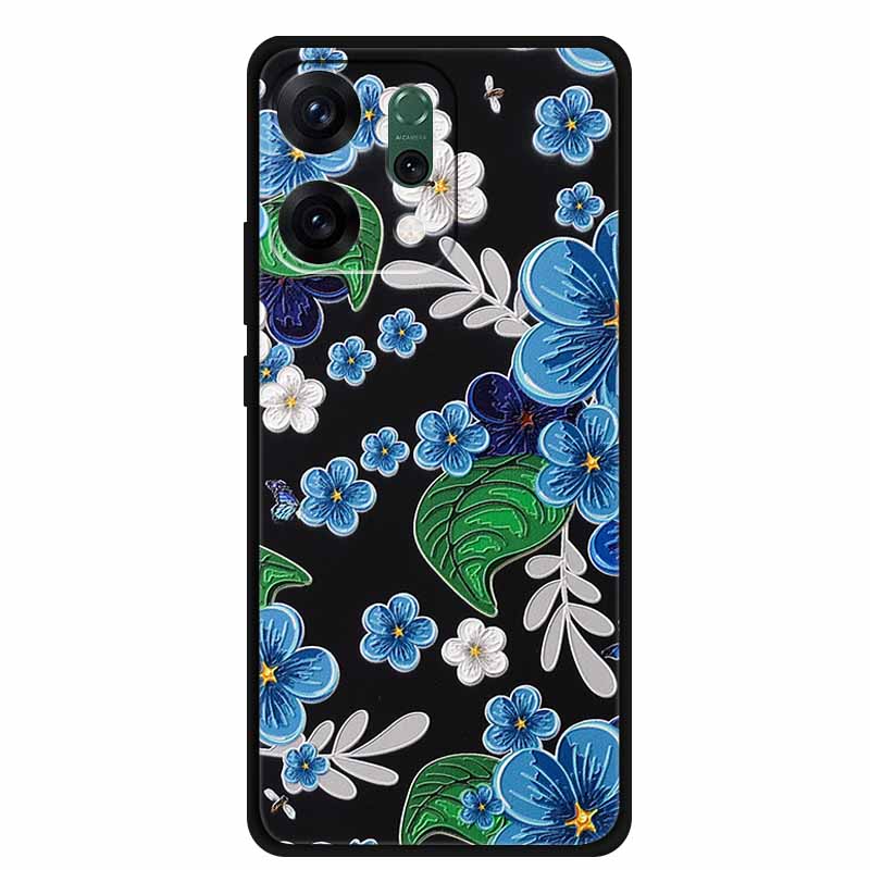 For Oppo Reno 14 5G 3D CaseRelief Flowers Emboss Phone Cover For Oppo Reno 14 Black Silicone Shockproof Soft Fundas Protector