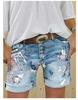 Cross-Border Women's Denim Shorts: Buttoned, Slim Fit, Half-Body Print, Casual, Elastic, Versatile Hot Pants