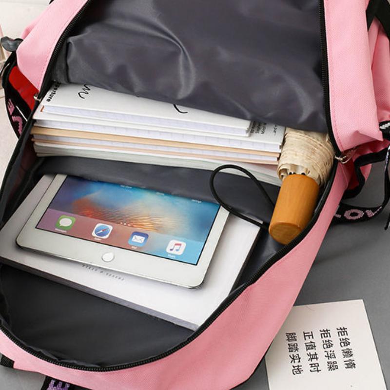 Fash Large-Capacity Primary School Junior High School Students Shoulders Backpack High School Five Sets of Multi-Compartment  Bag