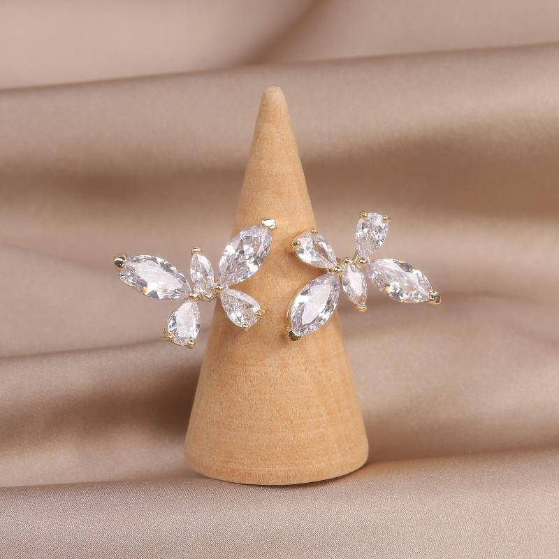 Bague papillon en or véritable 14 carats avec zircone électrolytique, bijou tendance coréen, bague de luxe pour femme, pour mariage, bal de promo, fête