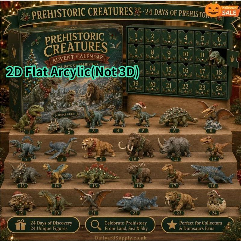 2D Flat Dinosaur Park Christmas Countdown Calendar with 24 Surprise Figures Christmas Advent Calendar for Halloween Christmas