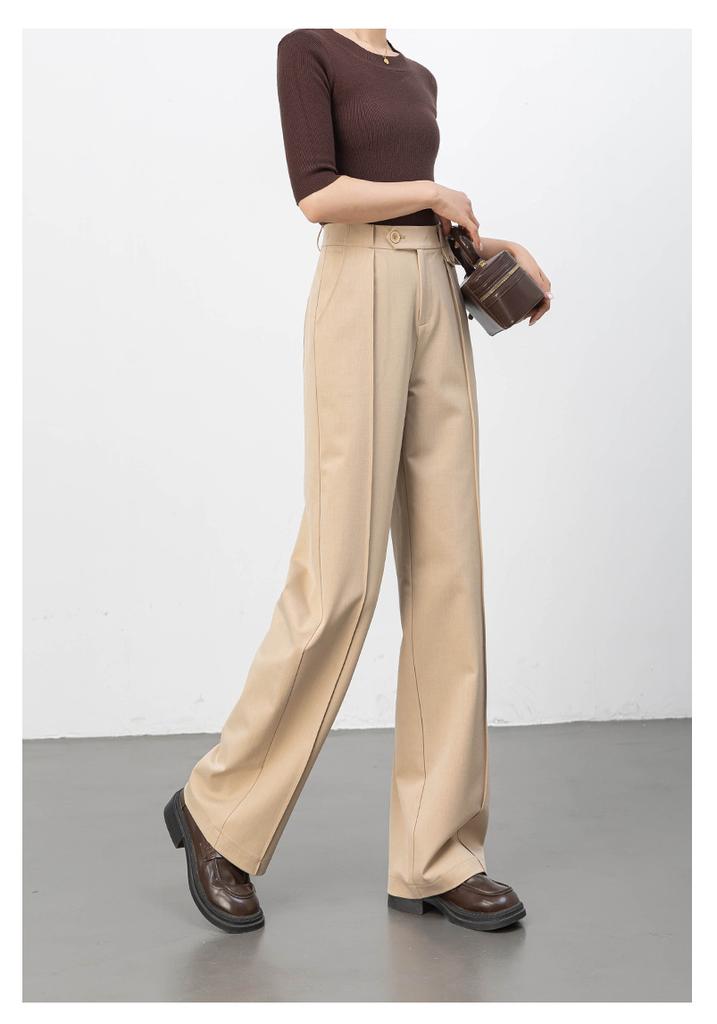 1116 Spring Narrow Straight Pants Women's High Waist Skinny Versatile Wide Leg Pants Commuting Casual Straight Pants