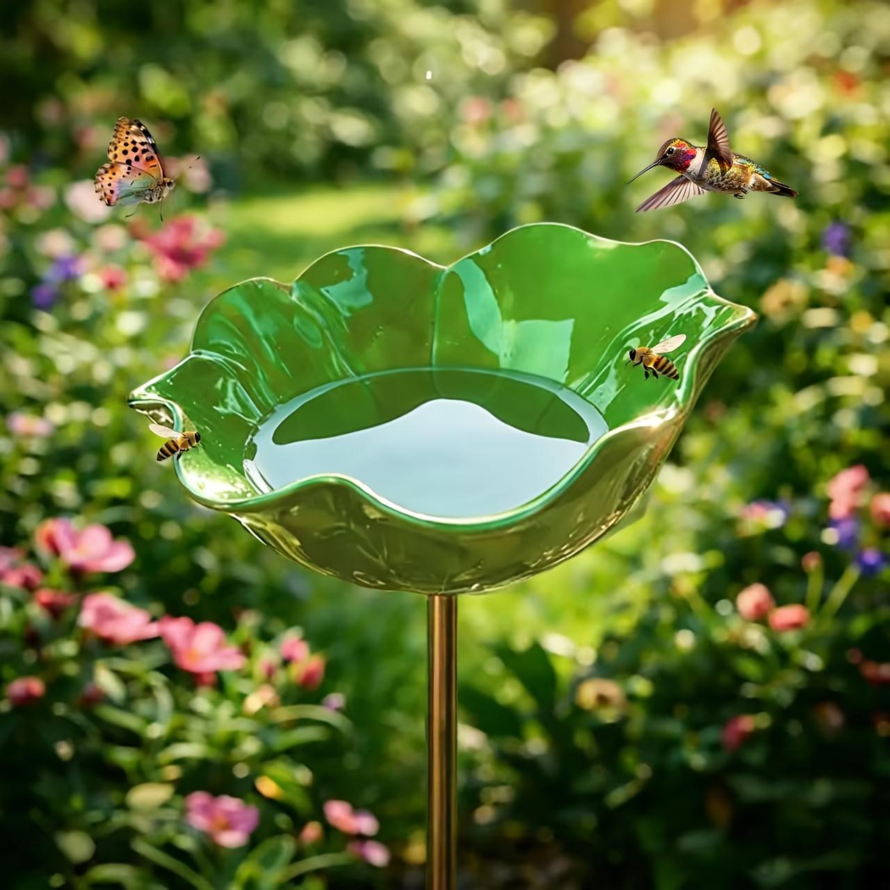 

Handcrafted Red Poppy Flower Bird Bath Garden Stake Decor Bird Water Feeder Outdoor Yard Art For Birds Garden Ornament Gift зелёный