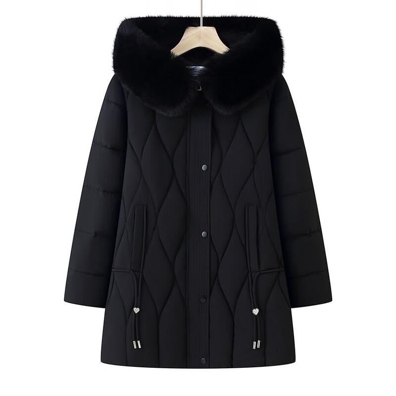 Mooou Palton de iarnă matlasat cu glugă de lungime medie pentru femei în vârstă
