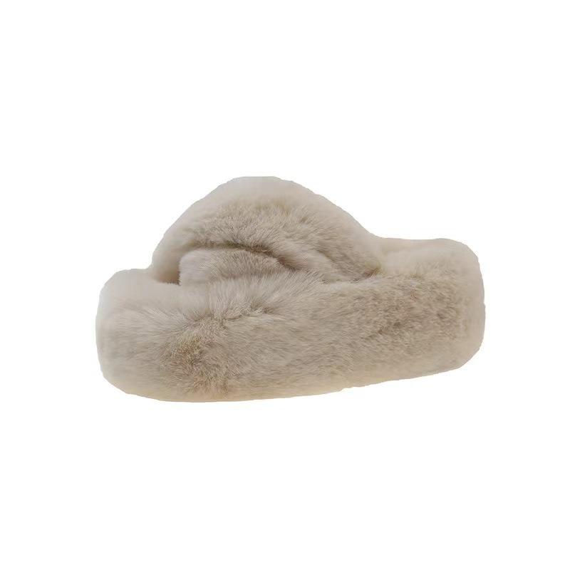 Mao Mao slippers women's new high-end outdoor wear versatile autumn and winter one-word thick-bottomed cotton slippers