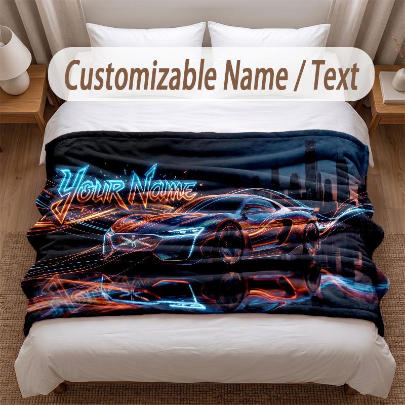 Neon Abstract Theme Soft Blanket Personalized Custom Name Text Print Warm Blanket Home Sofa Bedroom Decor