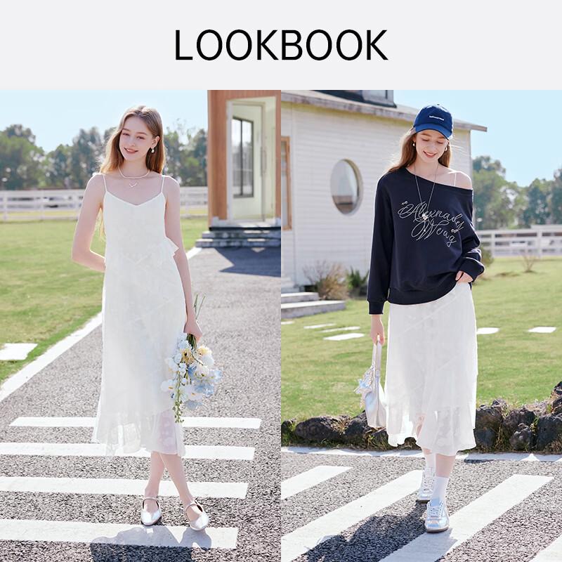 Women's French Style Ruffle Lace V-Neck Spaghetti Strap Dress