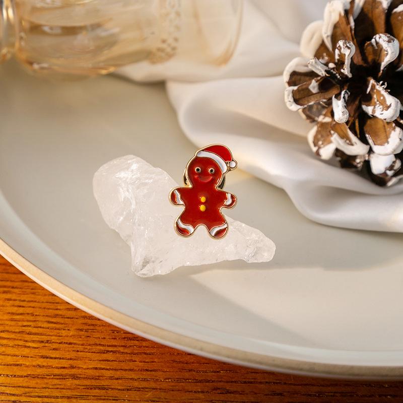 Creative Gingerbread Man Santa Brooch, Cartoon Christmas Tree Drip Oil Clothes Pin, Elk Cane Brooch Female