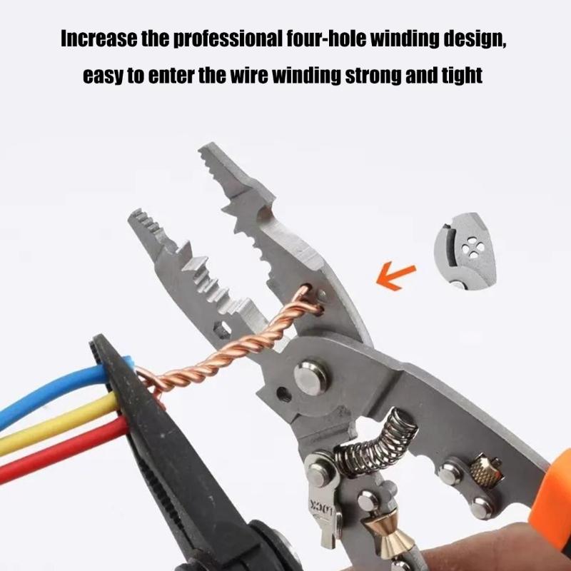 10 In 1 Multifunctional Wire Stripper and Cutter Cable Crimping Tool for Electrical Work with Ergonomic Curved Handle