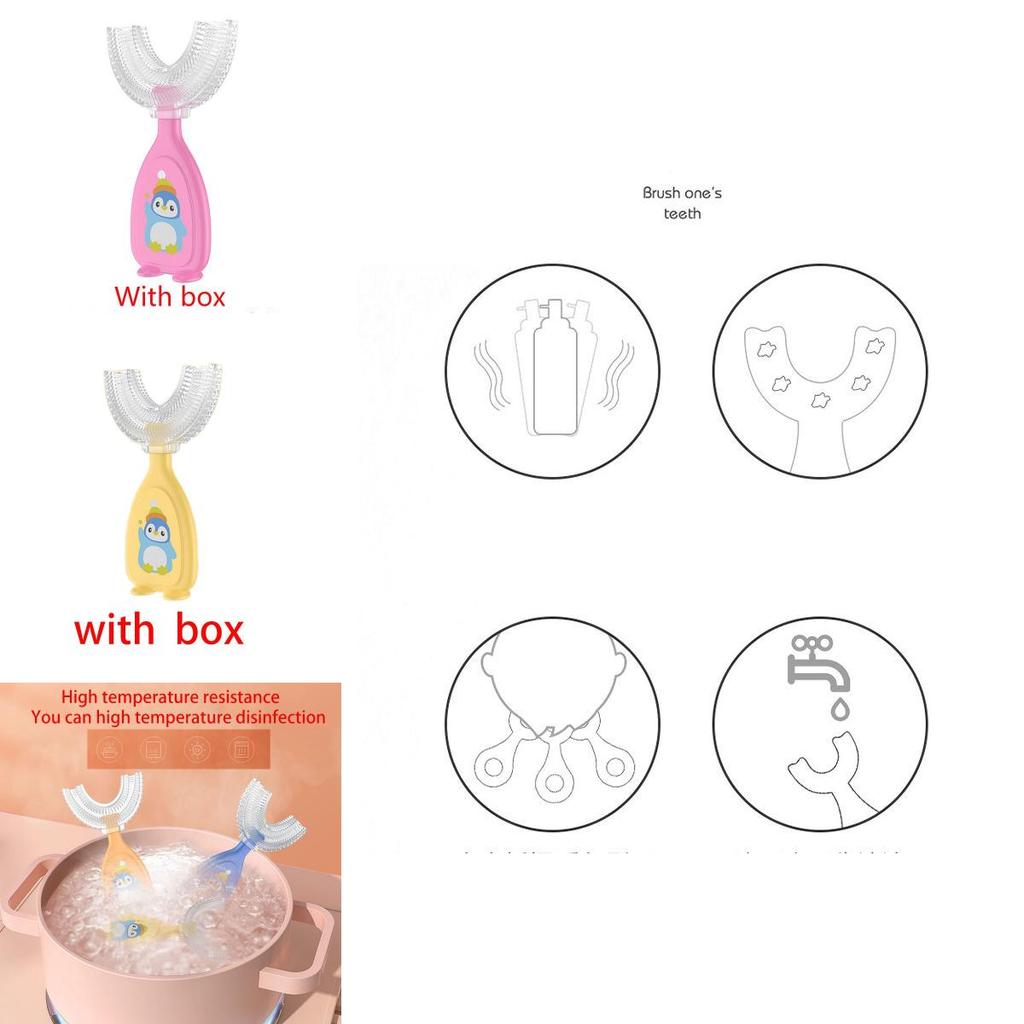 Baby Ushaped Silicone Toothbrush For Childrens Oral Care With Soft Bristle Design