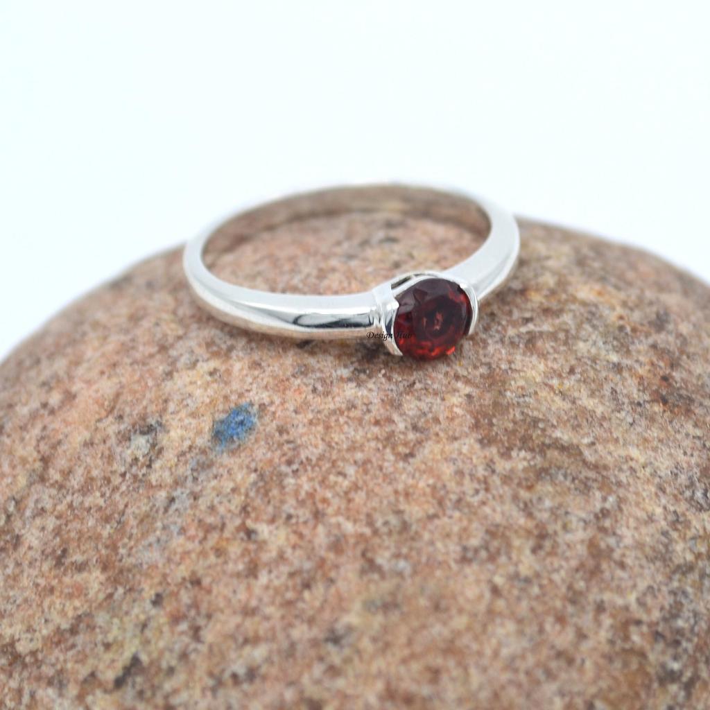 Natural Garnet Gemstone Solid Ring 925 Sterling Silver Handmade Jewelry For Christmas Gift