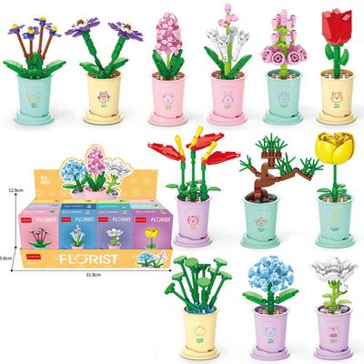 Creative Flower Building Blocks Simulation Bouquet Potted Building Bricks Toys For Home Decoration