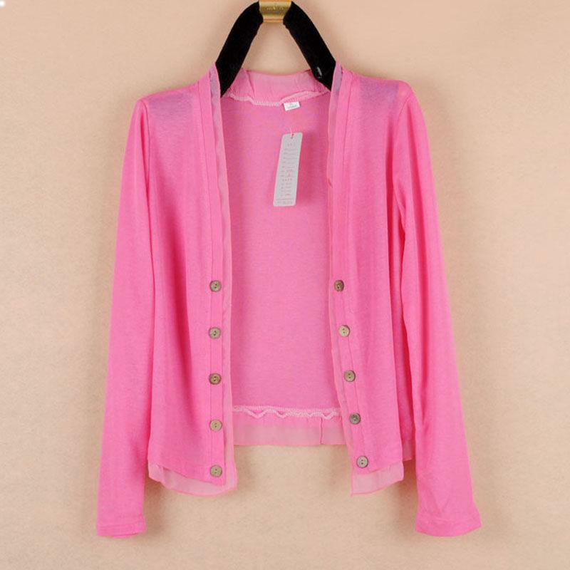 Spring Summer Women's Short Thin Long Sve Knitted Cardigan Outerwear Large Size Air Conditioning Shirt