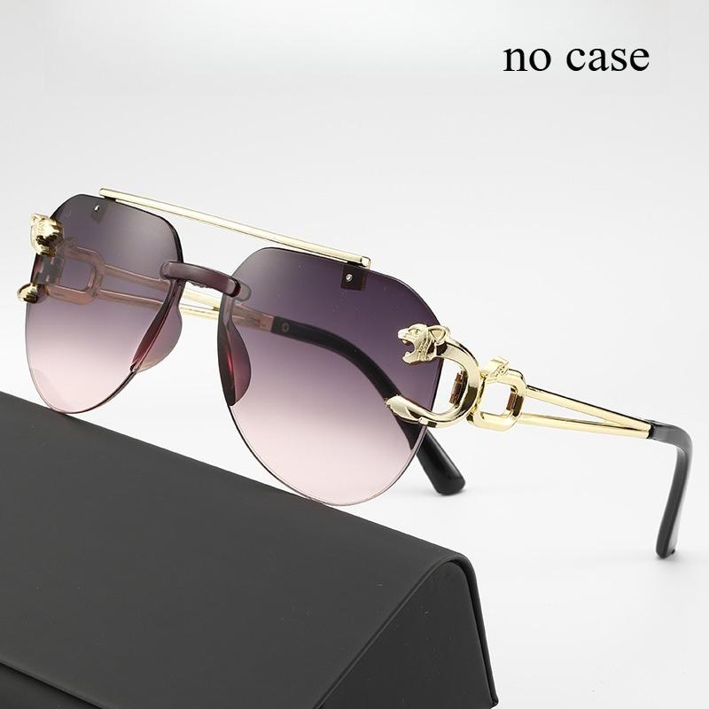 High-end, Stylish Unframed Double-beam Anti-glare Sunglasses with Lion and Tiger Mirror Frames for A Bold, High-impact Look