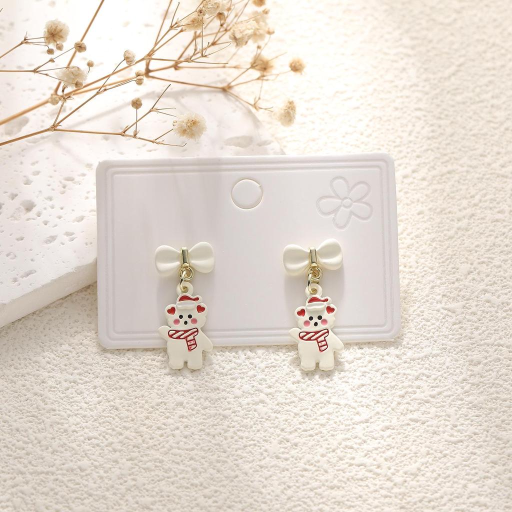 European & American Cartoon Rhinestone Christmas Earrings – High-End Asymmetrical Festive Jewelry for Women
