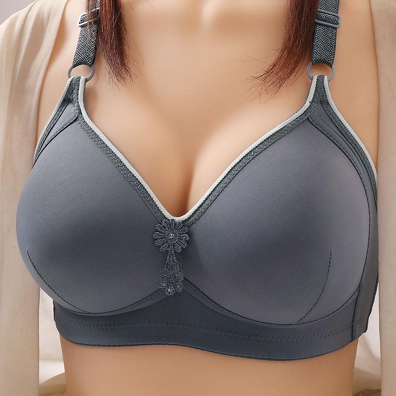 

New Smooth Gathering Bra Without Magnetic or Steel Ring, Three Row Buckle, Side Folding Accessory Breast, Middle-aged and Elderly Underwear 36/80 серый