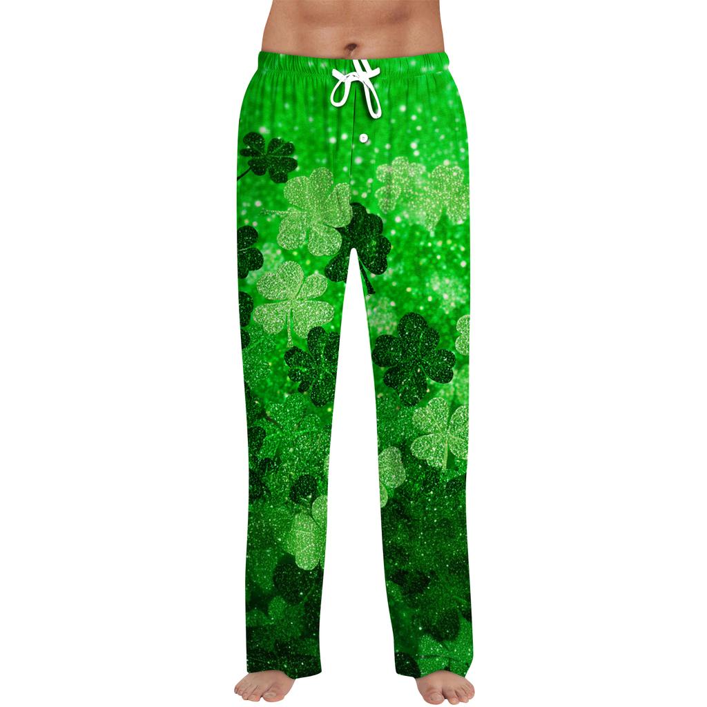 Men's Printed Drawstring Long Pants Casual Pajamas