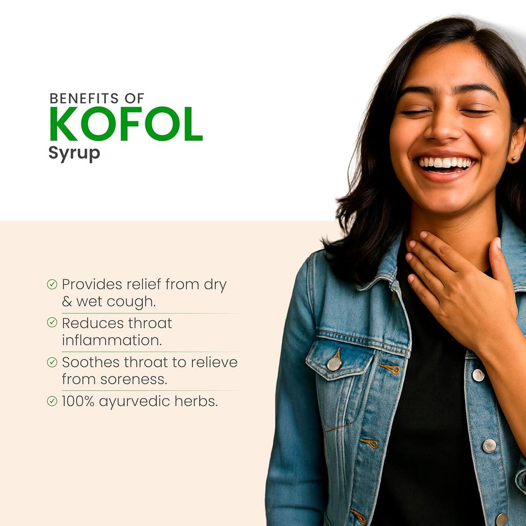 Kofol Ayurvedic Cough Syrup 100 Ml X Pack of 2 Non-Drowsy Relief for Dry & Wet Cough