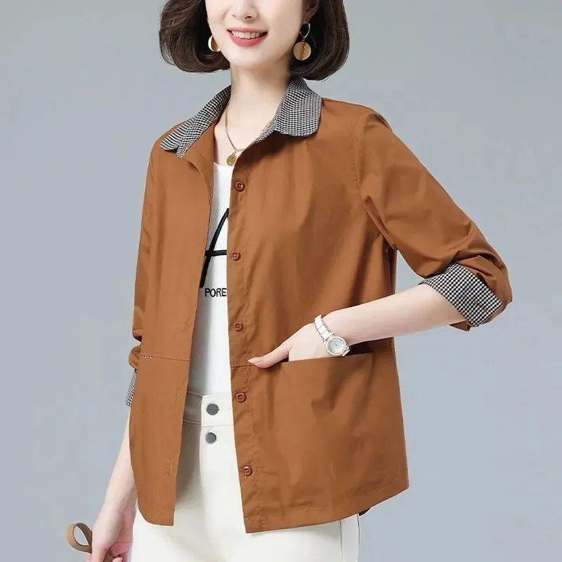 Women's Spring and Summer Versatile Color-Block Shirt Jacket Korean Style Plus Size Casual Shirt Fashion Slimming Outerwear