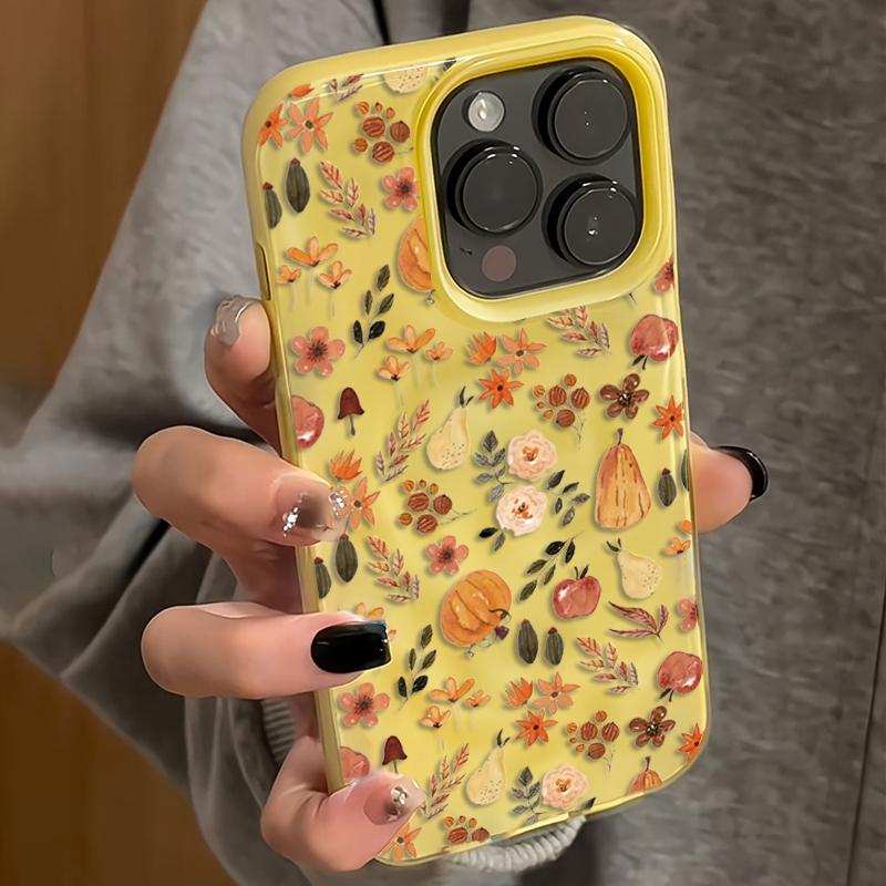 Custodia per Telefono con Texture Piegata e Motivi Floreali e Vegetali Autunnali per iPhone 16 15 14 17 Air 12 13 Pro Max 16 Plus Cover Morbida