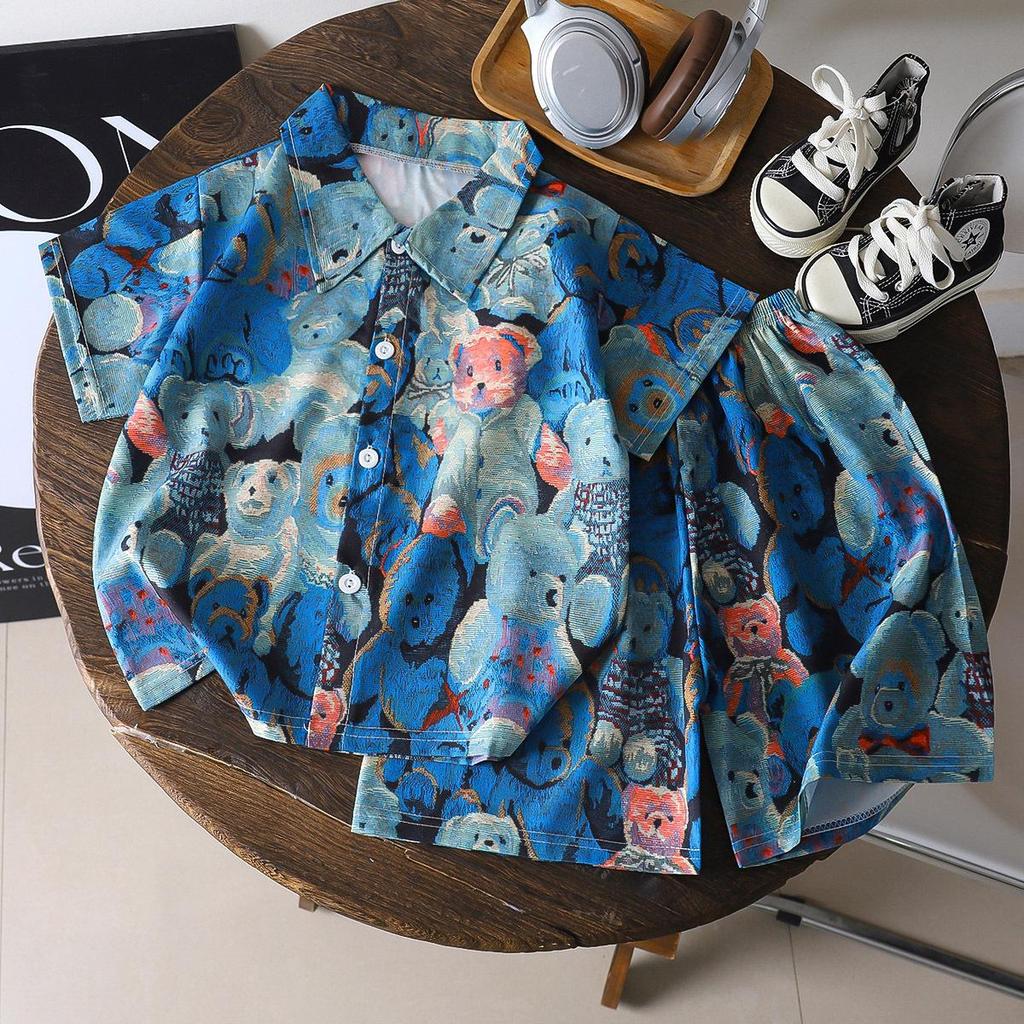 Trendy Summer Beach Short Sleeve Set for Kids – Handsome Two-Piece Outfit