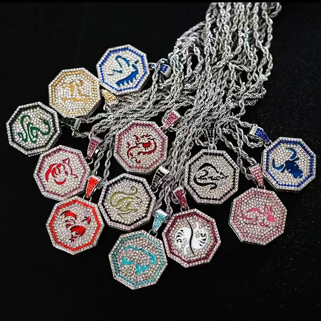 Jackie Chan Maceraları Zodyak Tam Elmas Kolye Kolye Aksesuarları Erkek Solmaz Sokak Tasarımı Hip Hop Tarzı