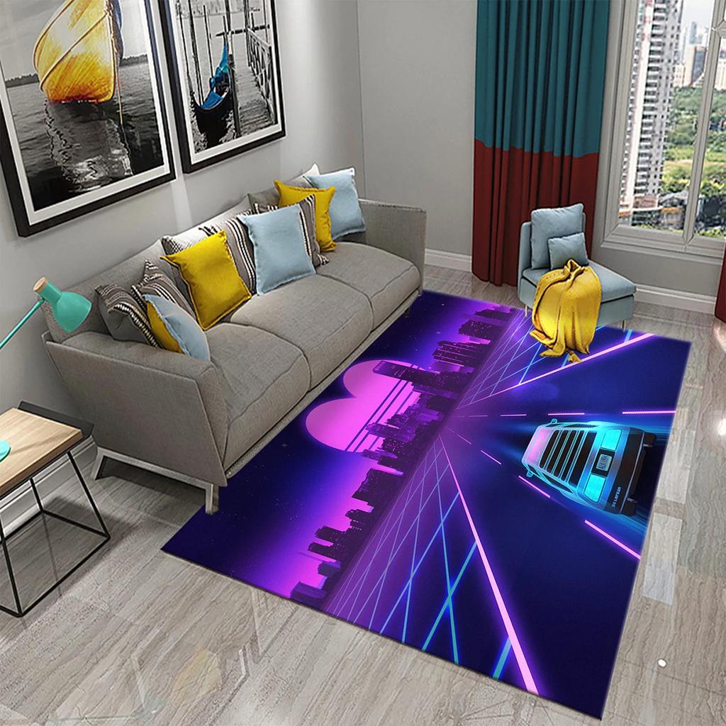 3D Colorful Neon Wave Carpet Rug for Living Room Kids Bedroom Decor Kids Play Crawling Floor Mat Bathroom Kitchen Non-slip Rugs
