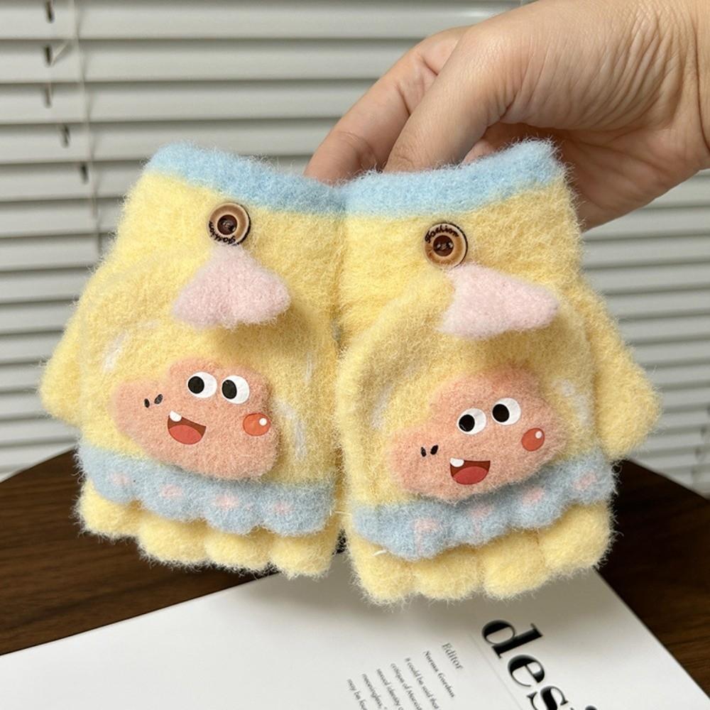 Cold Proof Little Kids Flip Top Gloves Convertible Cartoon Children Gloves For 4 To 8 Years