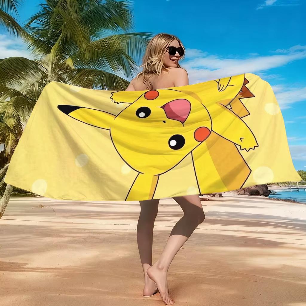 Pokémon Pikachu Anime Beach Towel Sand Free Microfiber Flat Print Large Bath Towel For Summer Travel Swimming Pool Vacation