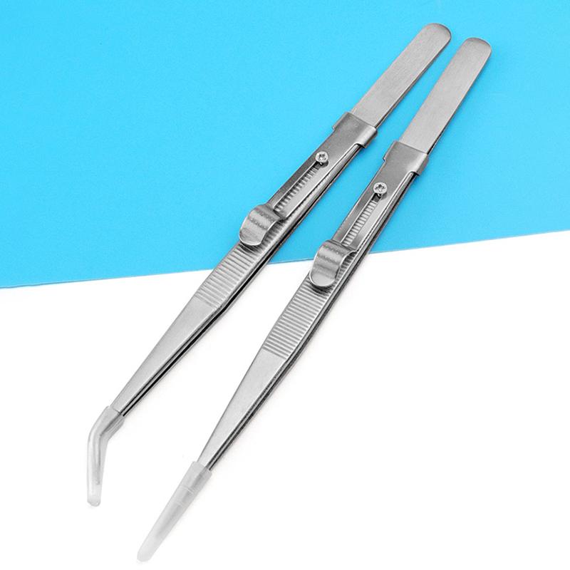 Adjustable Self Clamping Tweezers Jewelry Making Tool Slide Lock Stainless Steel Tweezers Electronic Component Repair Tools