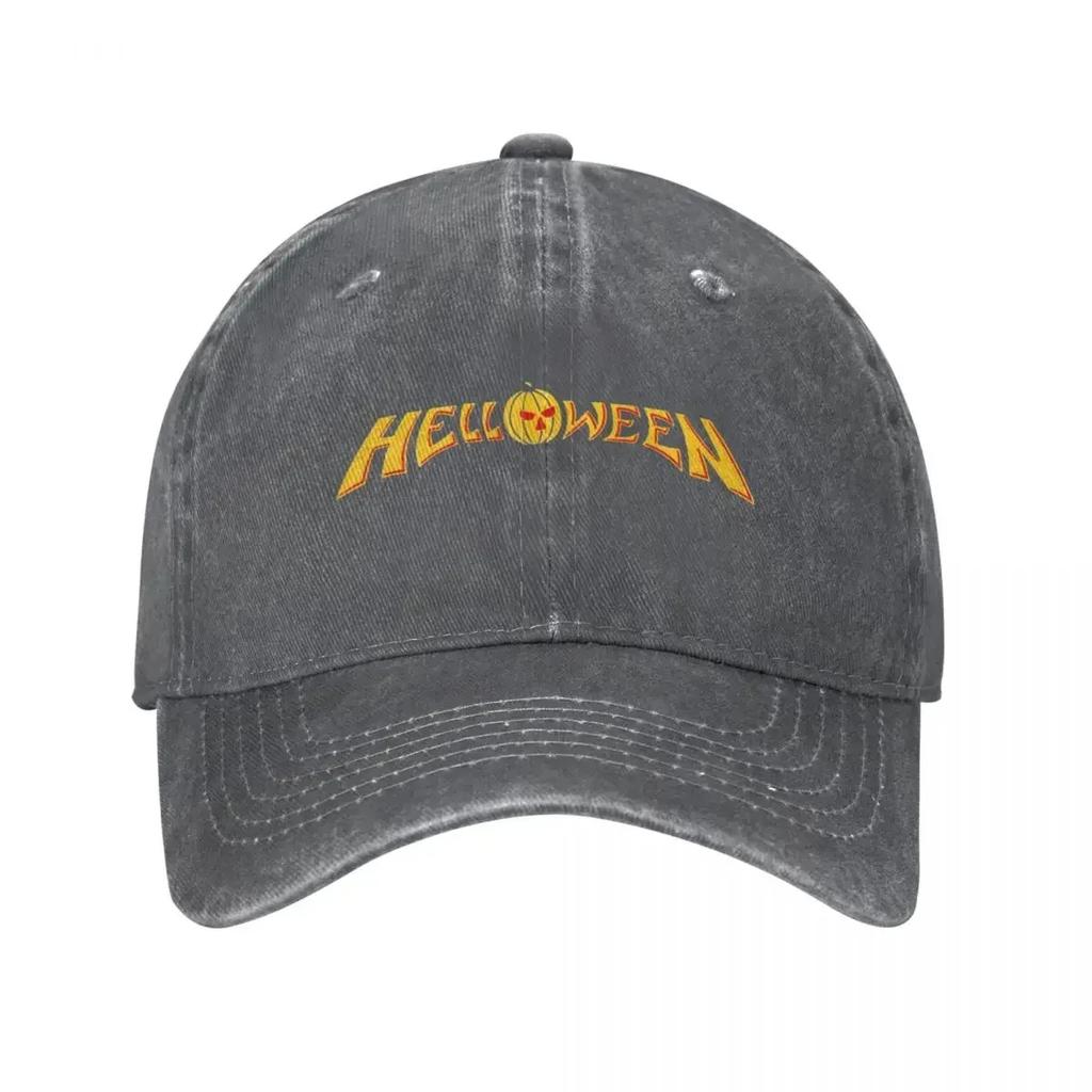 Helloween Logo Czapki Baseballowe Retro Postarzany Denim Heavy Metal Czapka Przeciwsłoneczna dla Mężczyzn Kobiet Outdoor Na Wszystkie Pory Roku Czapki Podróżne Kapelusz