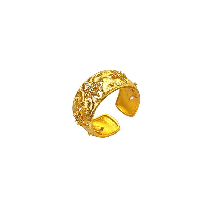 Comfortable Wearing Brushed Diamond-Studded Open Ring For Women 24K Gold Au999 | Smooth Edge, Pressure-Free All Day