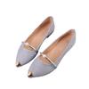 2024 New Flat Bottom Pointed Head Shallow Mouth Single Shoes Women's Korean Version Fashion Metal Head Bright Leather Princess Shoes