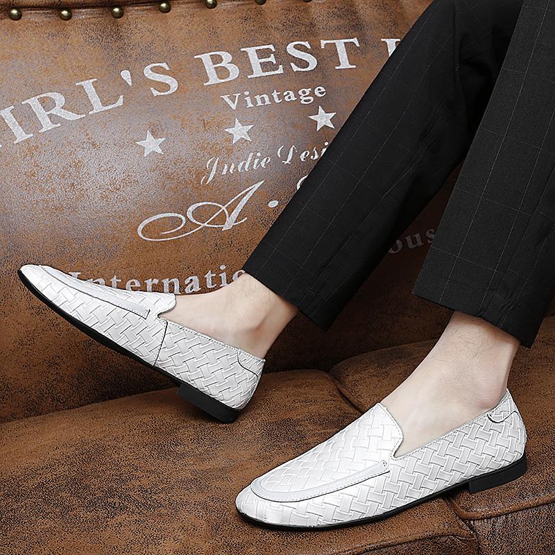 Fashion Party Men Slip on Loafers Trend Leather Shoe Male Dress Shoes Business Men British Style Outdoor Soft Sole Commute Casual Shoes