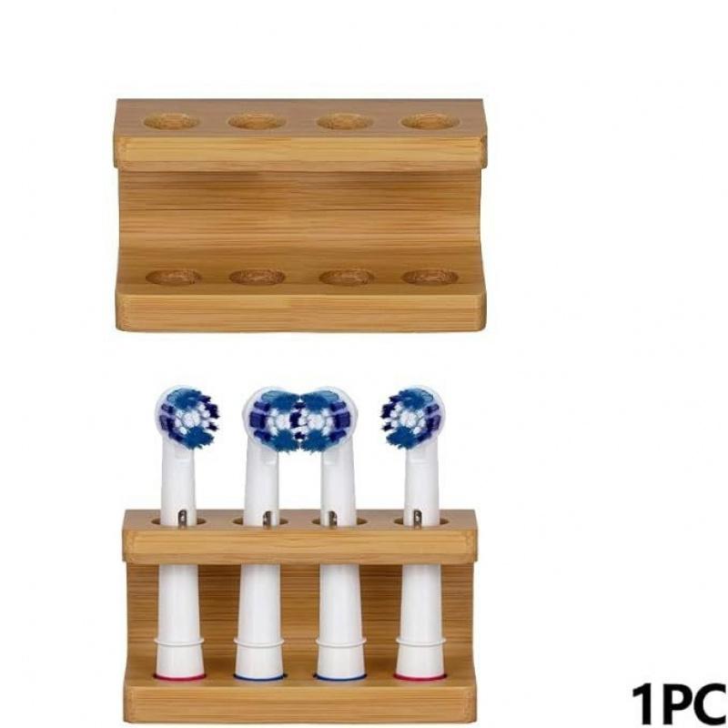 Wall-Mounted Bamboo Toothbrush Holder with 3/4 Holes Electric Toothbrush Head Storage Box Multi-Compartment Bathroom Organizer