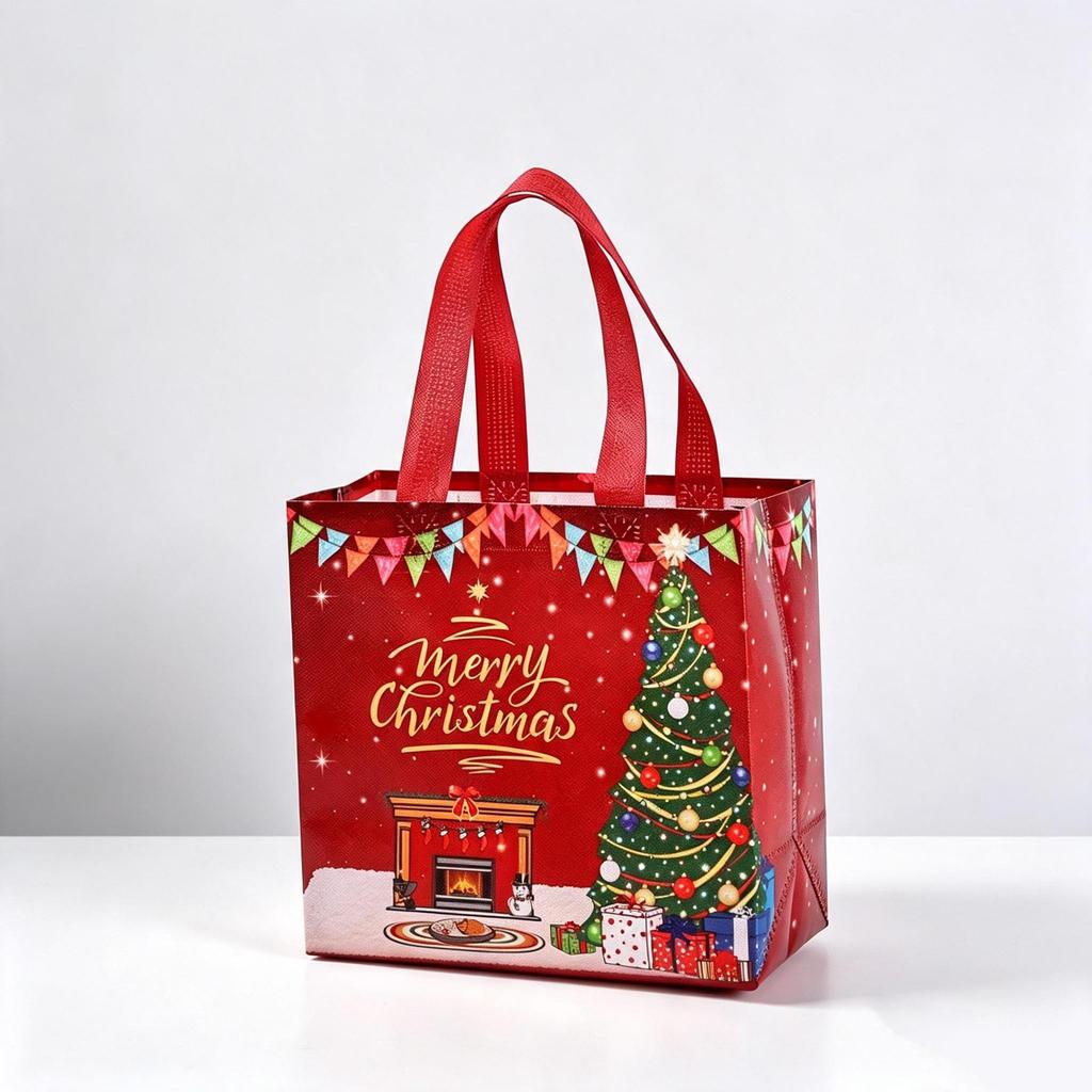 Custom Red Non-Woven Christmas Gift Bag with Logo Printing