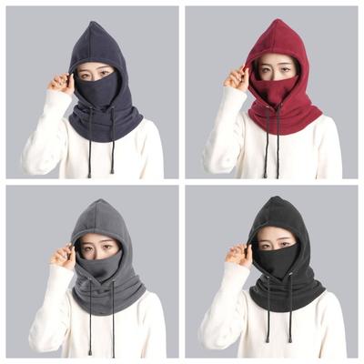Solid Color Mask Hood Beanies Polar Fleece Pullover Cap Casual Fleece Balaclava Hat  Female