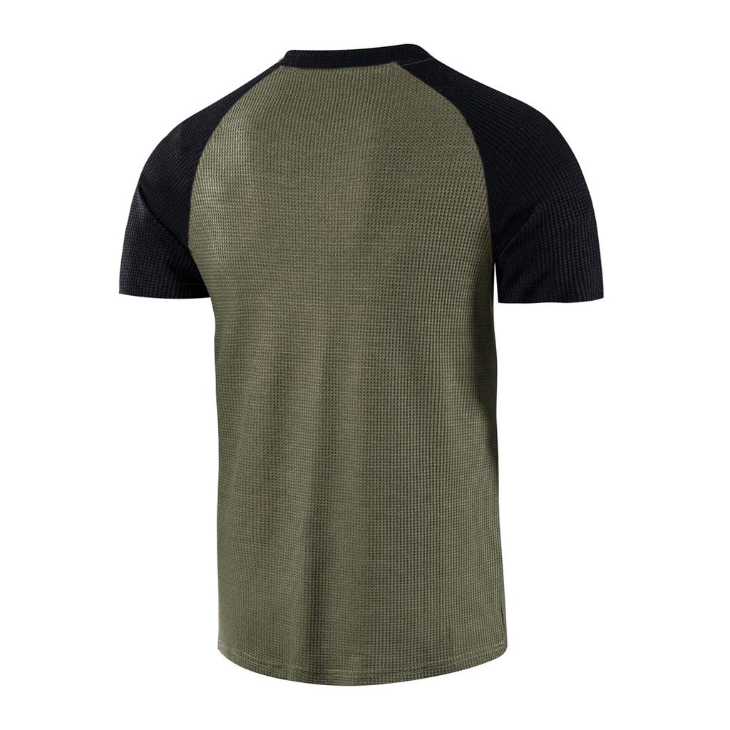 Herren Casual Sports Kurzarm T-Shirt Raglanärmel Wafer Grid Henley Herren Henry Shirt