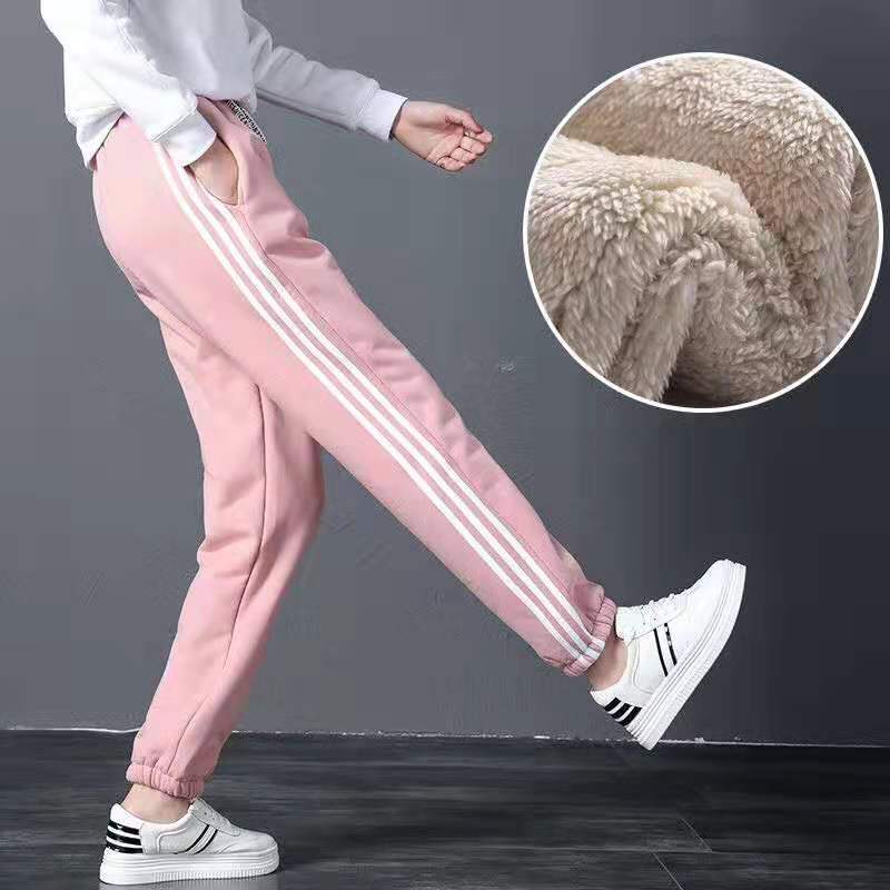 Women's High Waist Harem Pants Loose Fit Sweet Girl Style Fleece Lined Drawstring Warm Casual Nine-point Daily Jogger Trousers