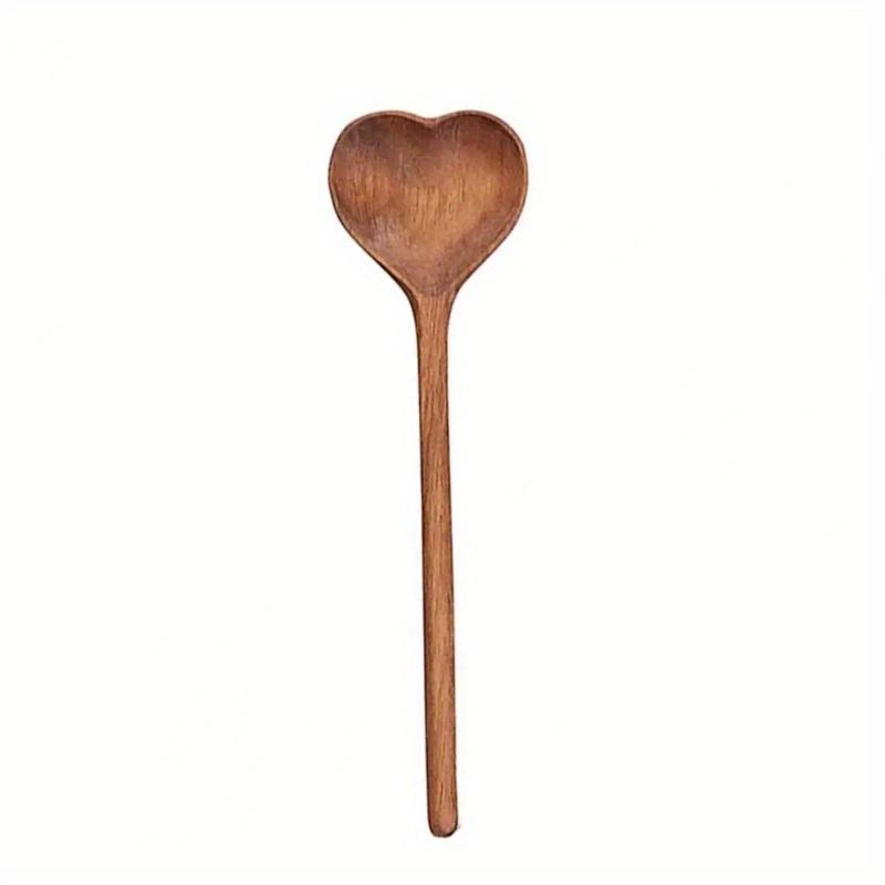 

1pc Wooden Spoon, Heat Resistance Long Handle Spoon, Anti-Crack Dishwasher BPA Free Safe Heart-shaped Serving Spoon