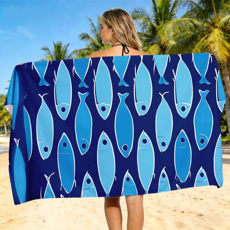 Summer Boho Eye Print Beach Towel Vintage Blue Ethnic Eye Print Soft Absorbent Quick Dry Towel for Beach Travel Daily